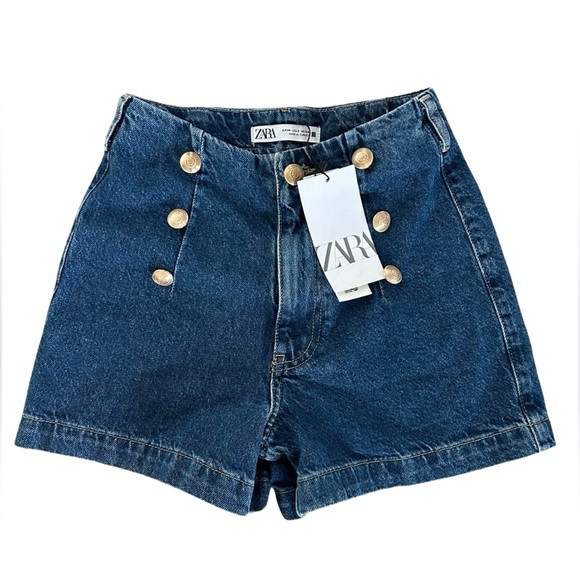 Zara High Waisted Button Jean Shorts - Picture 1 of 3